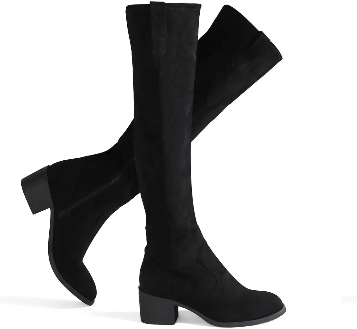 Shoe'N Tale Women's Over The Knee Thigh High Chunky Heel Pointed Toe Faux Suede Side Zipper Fall Weather Winter Boots