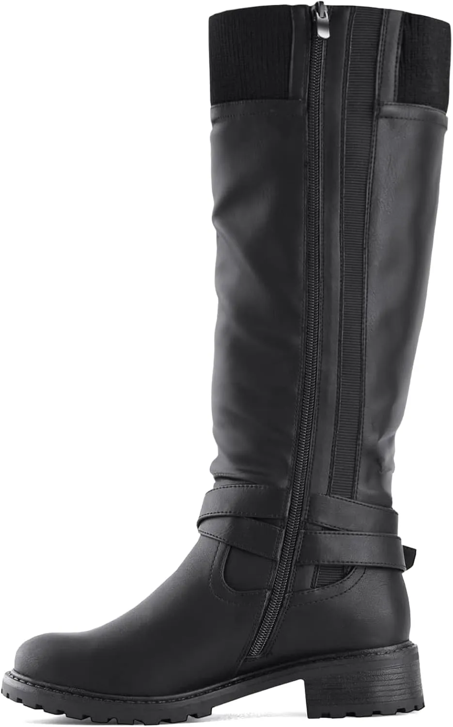 Shoe'N Tale Women's Wide Calf Knee High Boots Stretchy Low Heel Round Toe Winter Boots with Side Zipper