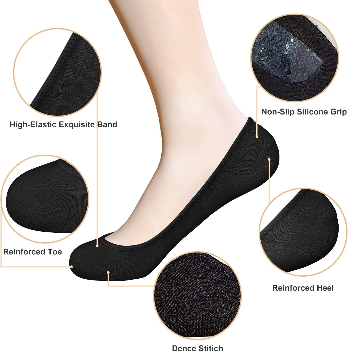 SIXDAYSOX No Show Socks Women for Flats 4 to 8 Pack Non Slip Invisible Ultra Low Cut Socks Shoe Size 5-8/9-11