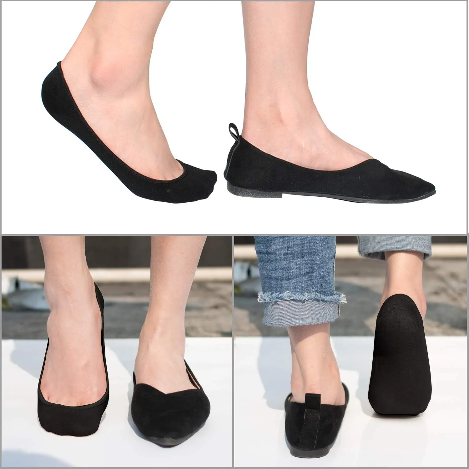 SIXDAYSOX No Show Socks Women for Flats 4 to 8 Pack Non Slip Invisible Ultra Low Cut Socks Shoe Size 5-8/9-11
