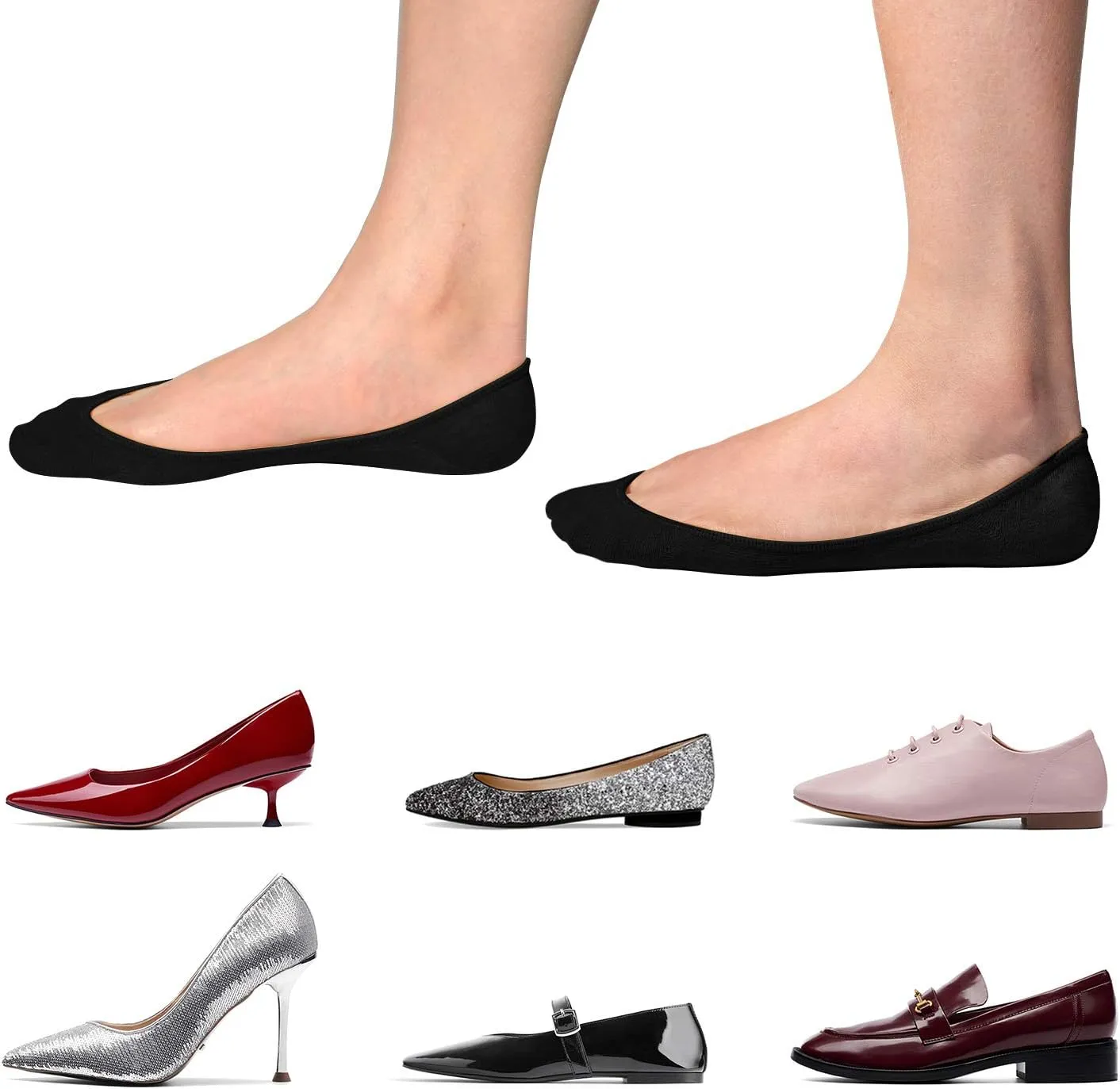 SIXDAYSOX No Show Socks Women for Flats 4 to 8 Pack Non Slip Invisible Ultra Low Cut Socks Shoe Size 5-8/9-11