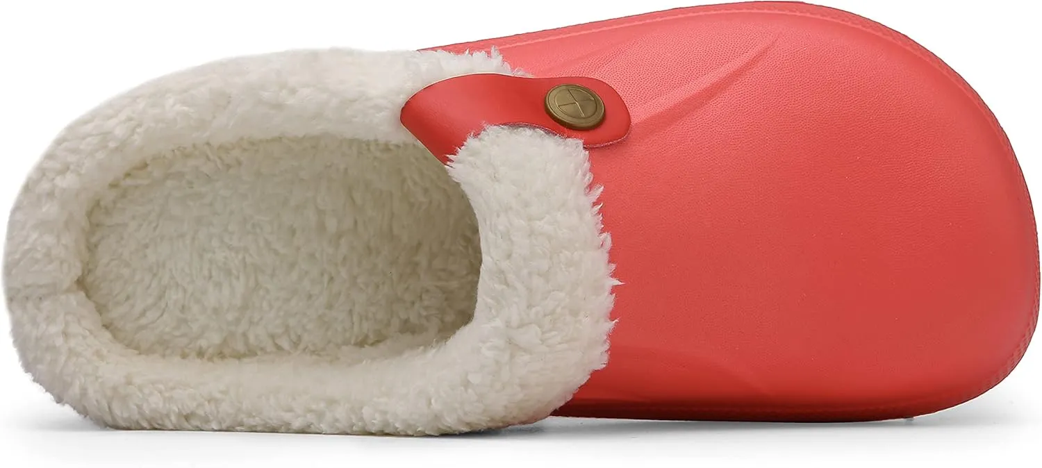 SMajong Mens Fur Lined Clogs Womens Waterproof Slippers Garden Shoes Winter Warm Plush Home House Slippers Indoor Outdoor Mules
