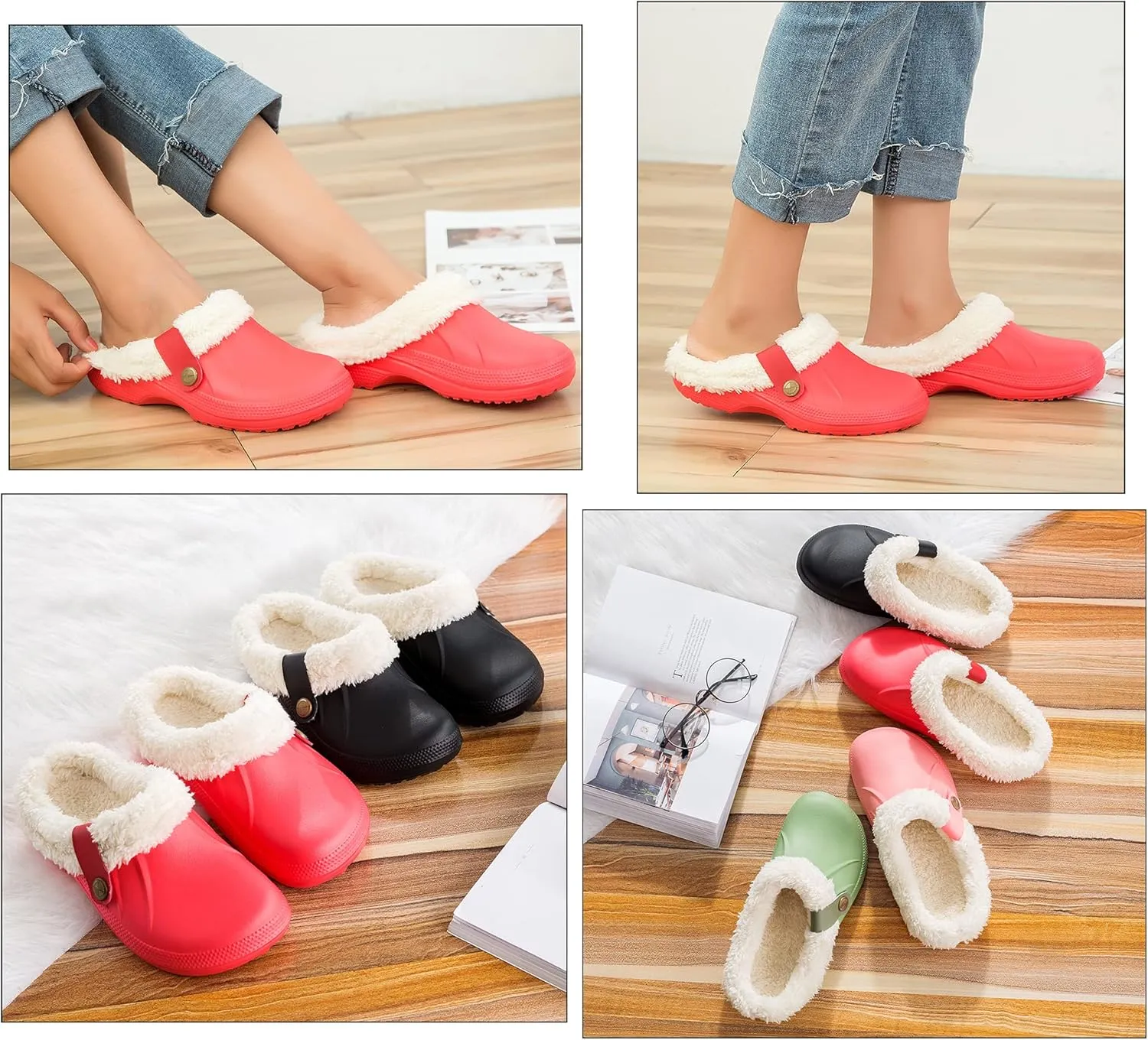 SMajong Mens Fur Lined Clogs Womens Waterproof Slippers Garden Shoes Winter Warm Plush Home House Slippers Indoor Outdoor Mules
