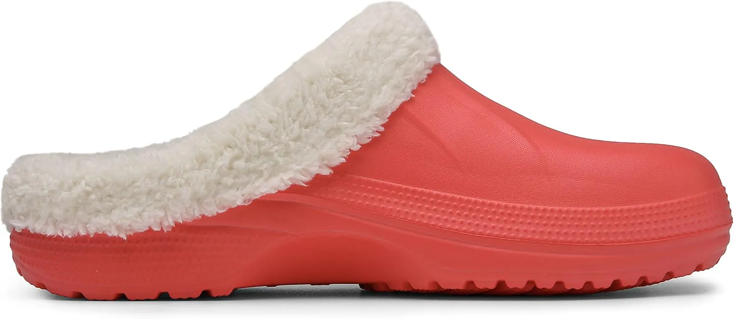 SMajong Mens Fur Lined Clogs Womens Waterproof Slippers Garden Shoes Winter Warm Plush Home House Slippers Indoor Outdoor Mules