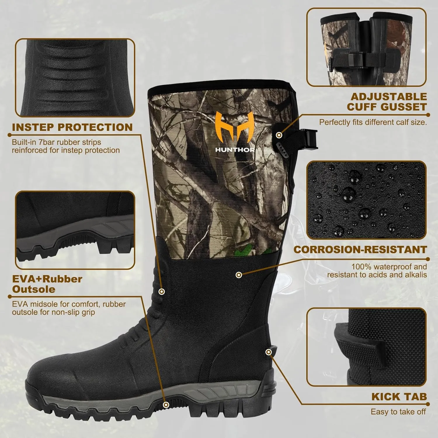 Snake Boots for Men, Waterproof Hunting Boots, Insulated Rubber Boots, 6mm Neoprene Work Boots for Outdoor, Farming, Gardening and Fishing Size 7-14