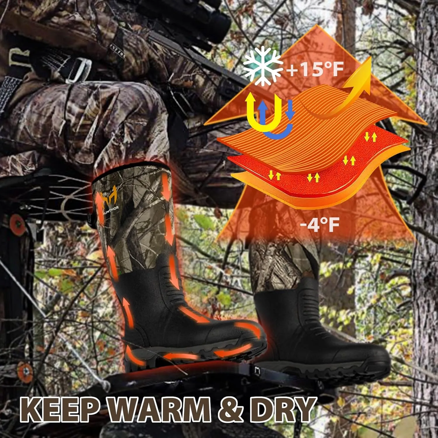 Snake Boots for Men, Waterproof Hunting Boots, Insulated Rubber Boots, 6mm Neoprene Work Boots for Outdoor, Farming, Gardening and Fishing Size 7-14