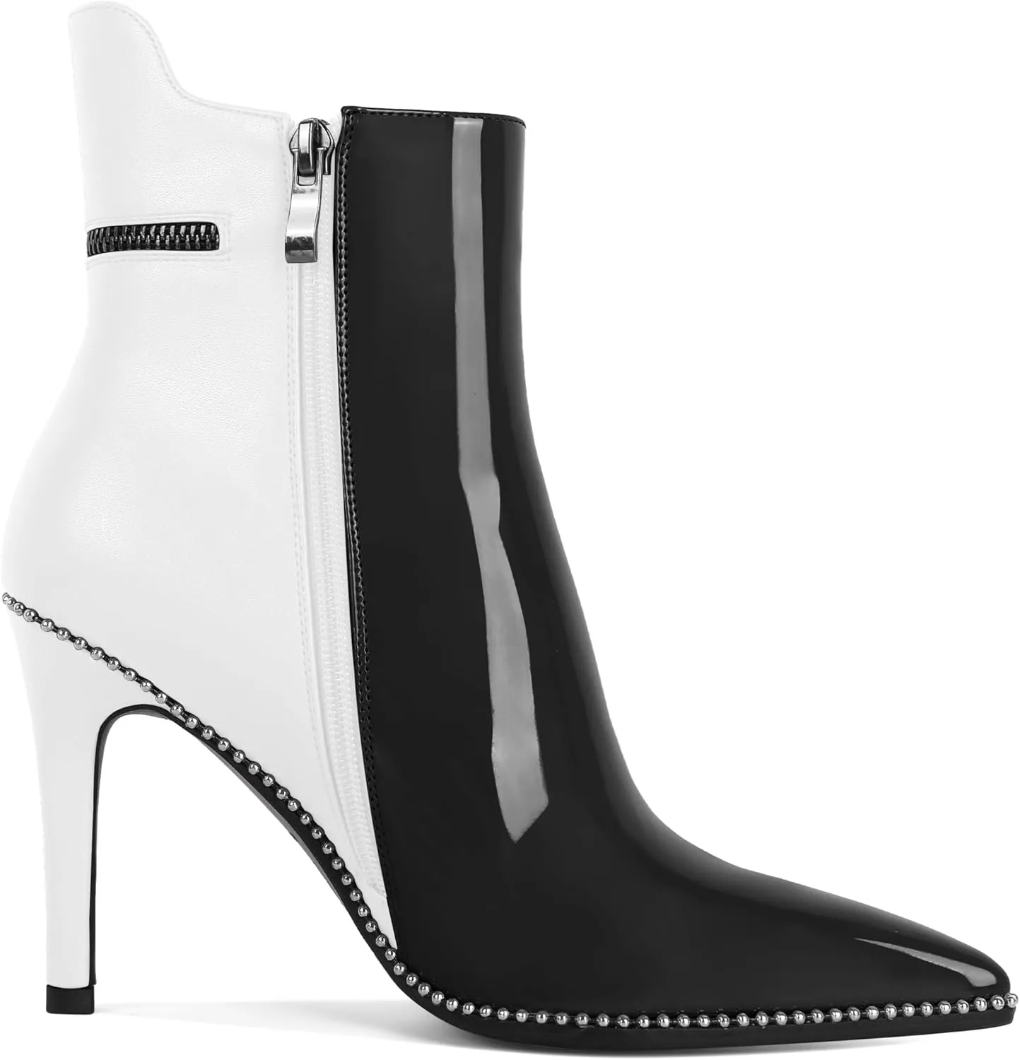 Soireelady Women Ankle Boots High Heel Boots Pointed Toe Stilettos Booties Beaded Short Boots Side Zipper 4 Inch
