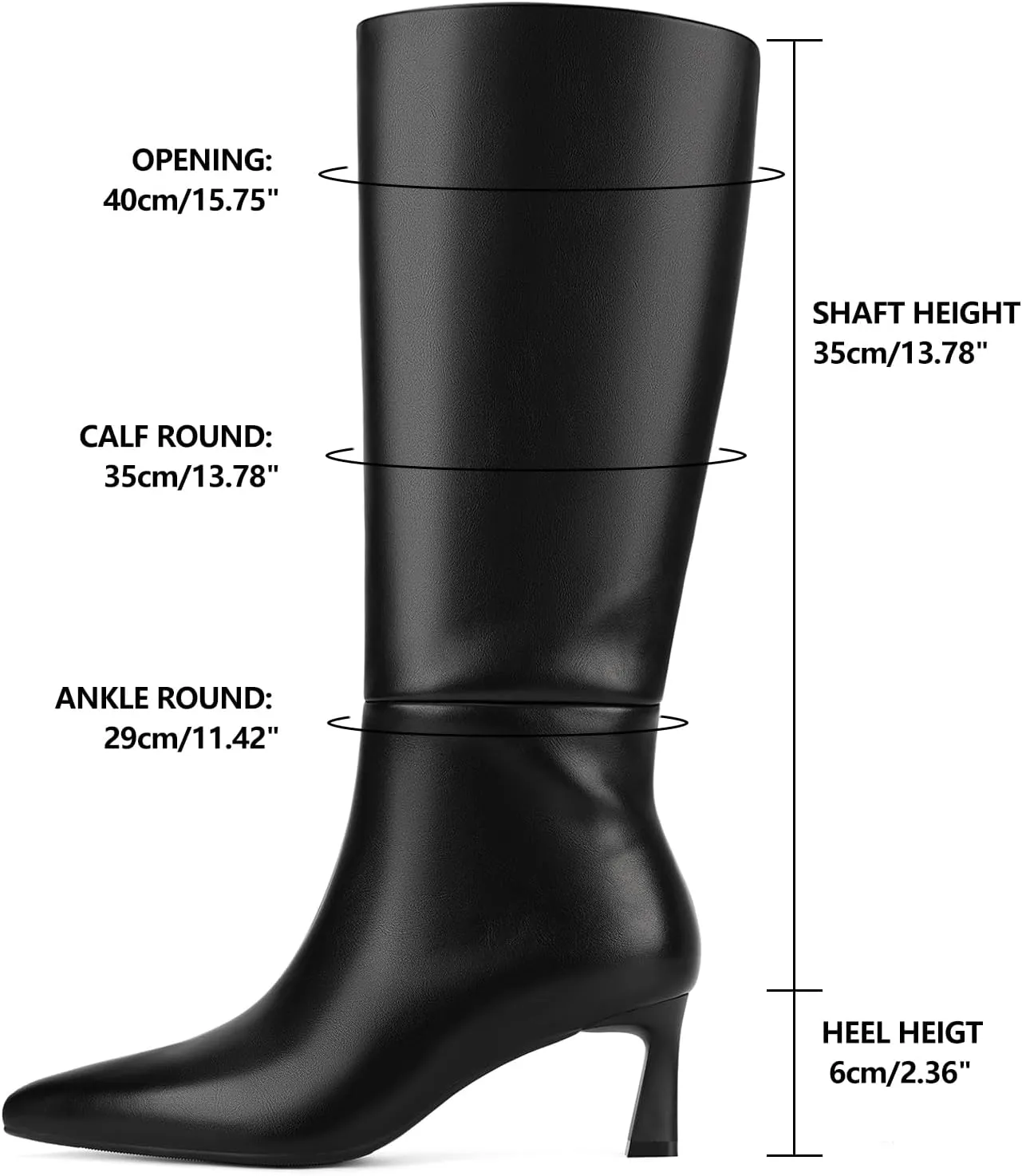 SOVANYOU Kitten Heel Knee High Boots for Women Pointed Toe Tall Boots Wide Calf Boots with Pull-on Style