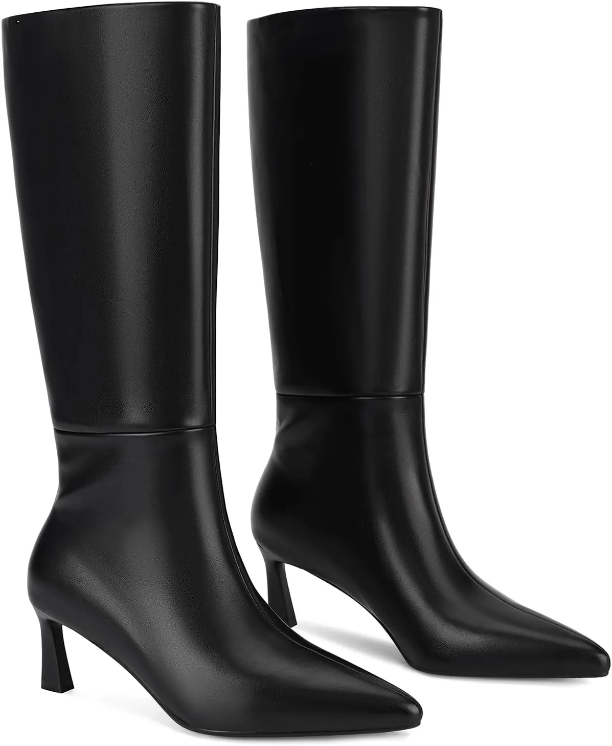 SOVANYOU Kitten Heel Knee High Boots for Women Pointed Toe Tall Boots Wide Calf Boots with Pull-on Style
