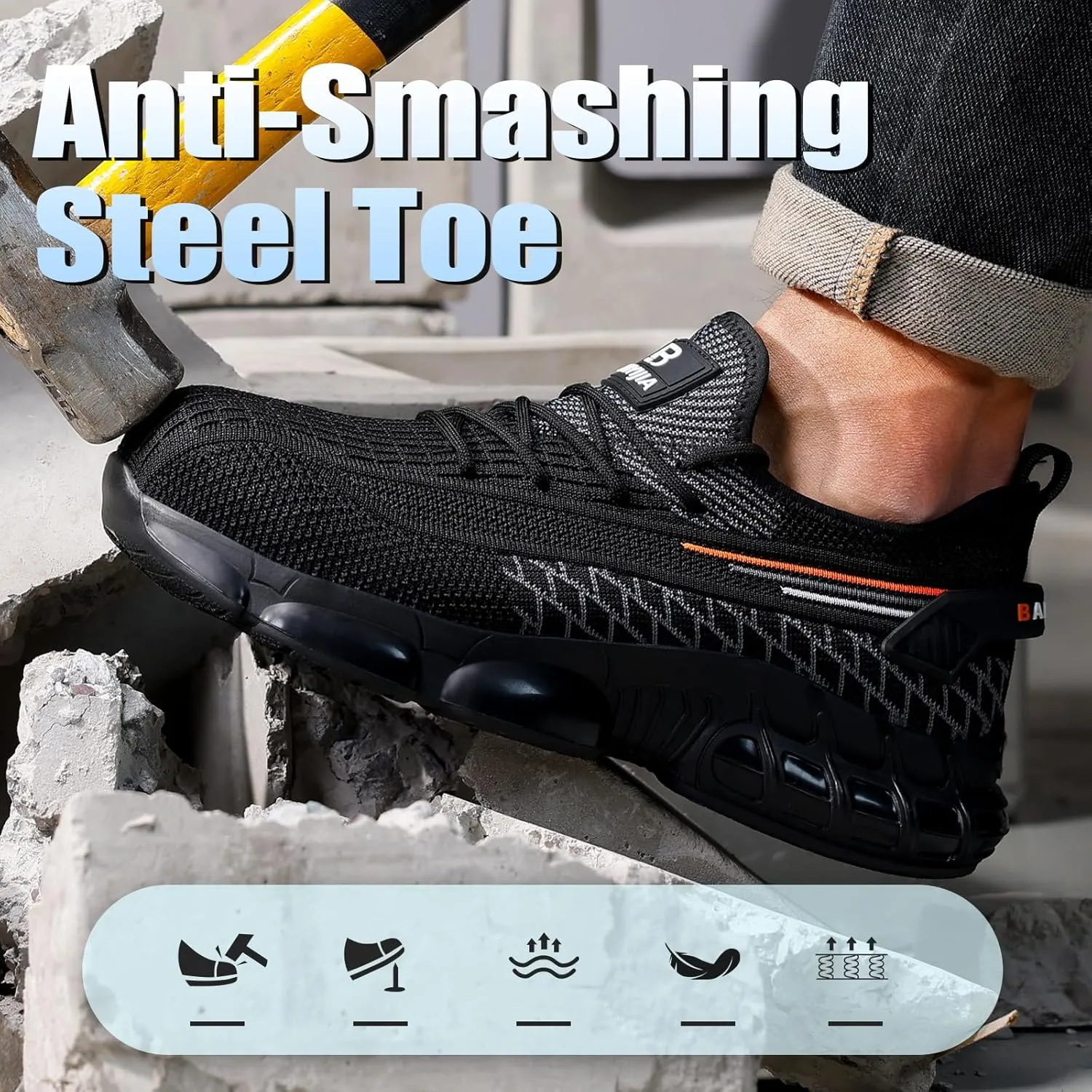 Steel Toe Shoes for Men Lightweight Work Shoes Construction Industrial Work Tennis Shoes Safety Shoes Comfortable Steel Toe Sneakers for Men Women