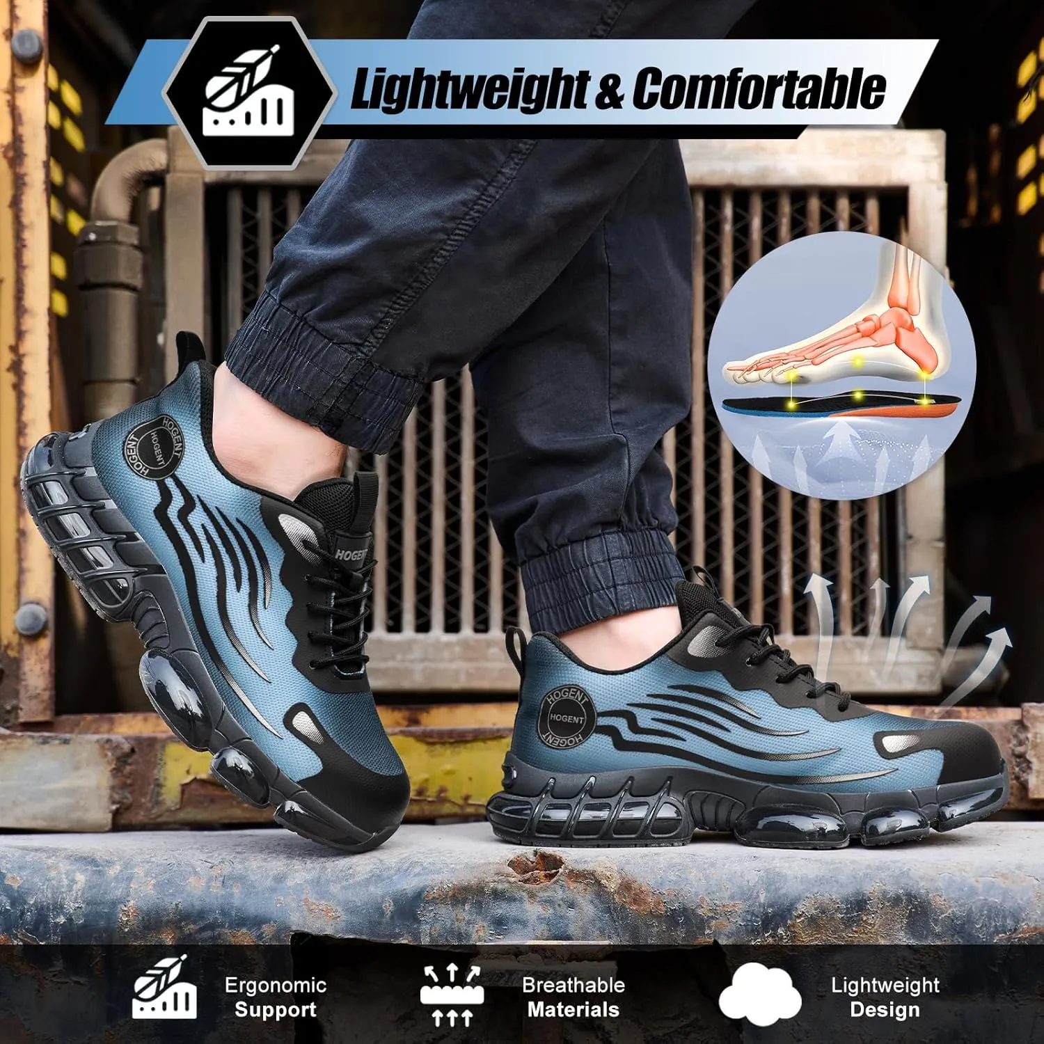 Steel Toe Shoes for Men Women Composite Toe Work Sneakers Indestructible Safety Tennis Shoes Lightweight Breathable Construction Sneakers Puncture Proof Air Cushion Ergonomic Design
