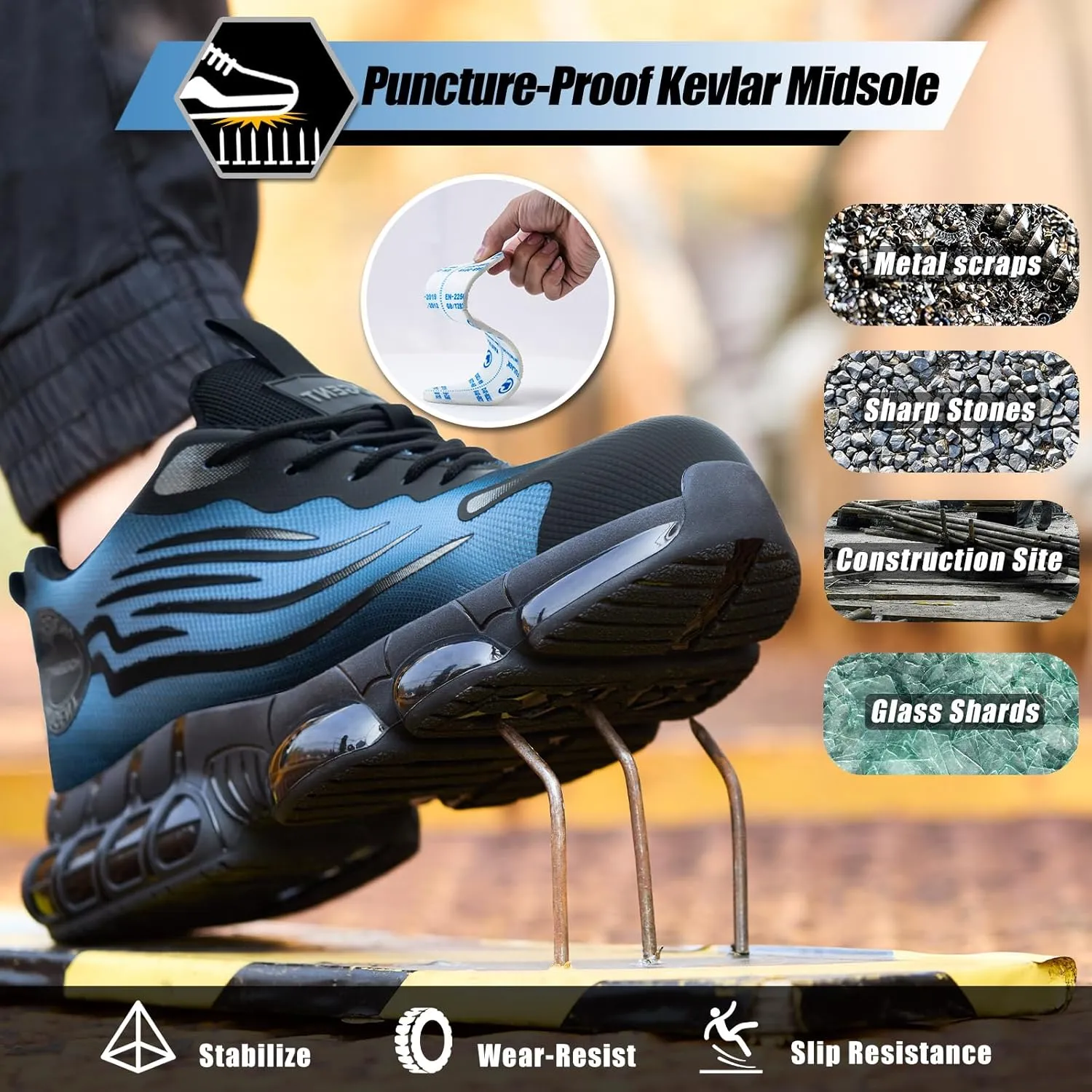 Steel Toe Shoes for Men Women Composite Toe Work Sneakers Indestructible Safety Tennis Shoes Lightweight Breathable Construction Sneakers Puncture Proof Air Cushion Ergonomic Design