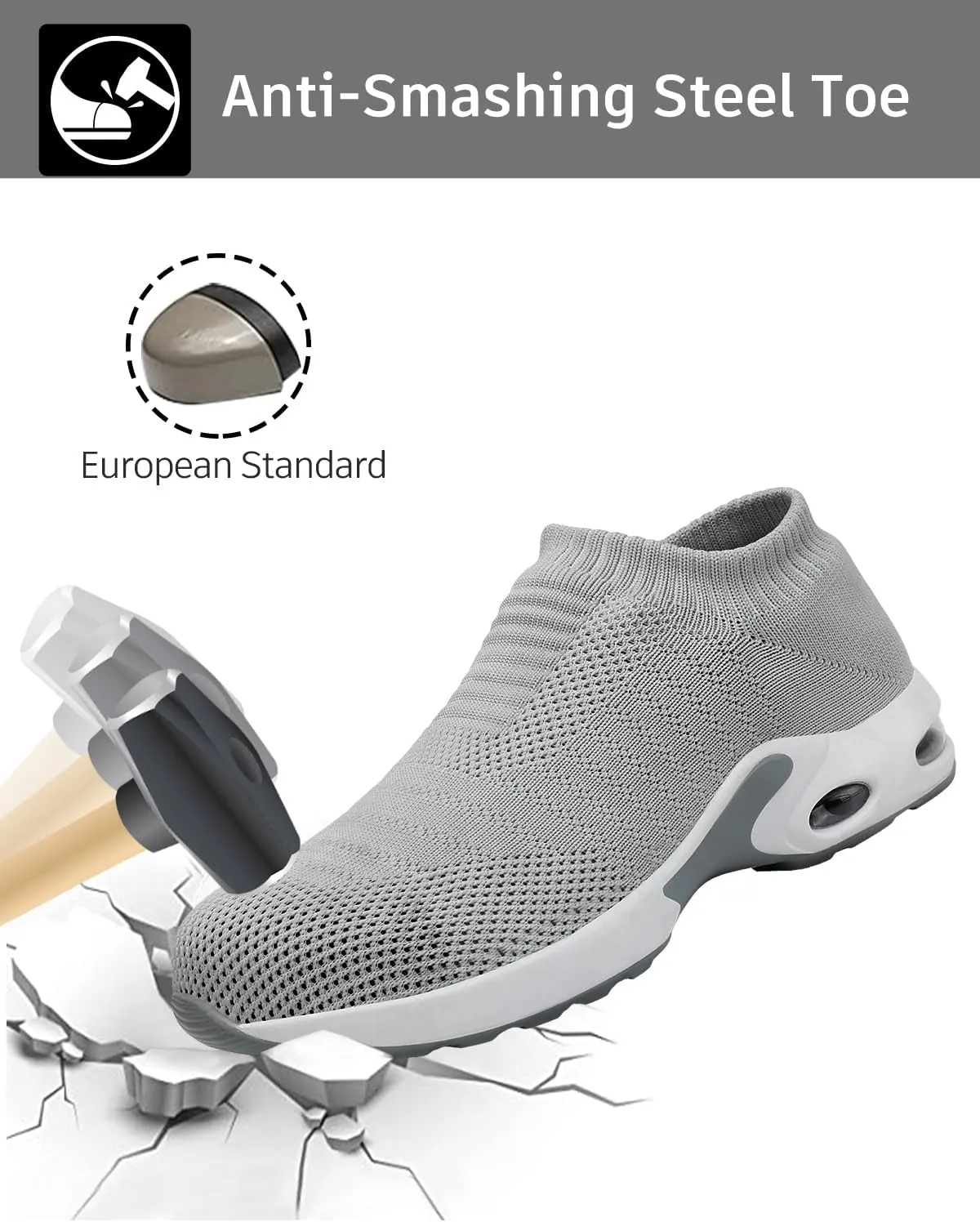 Steel Toe Shoes for Women with Arch Support, Lightweight Comfortable Work Safety Shoes Slip Resistant Indestructible Sneakers
