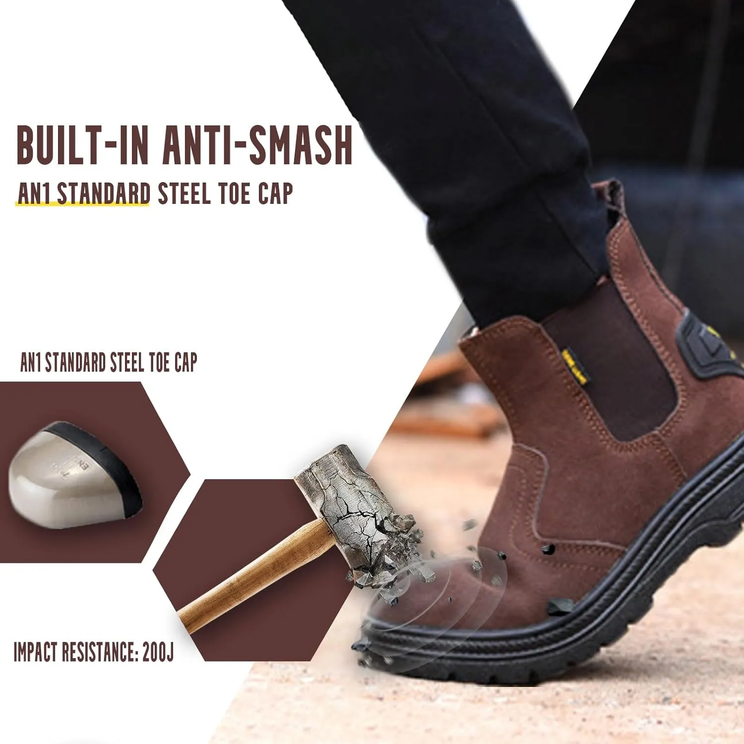 Steel Toe Work Boots for Men Slip Resistant Welding Work Boots Slip-on Safety Shoes for Industrial Construction