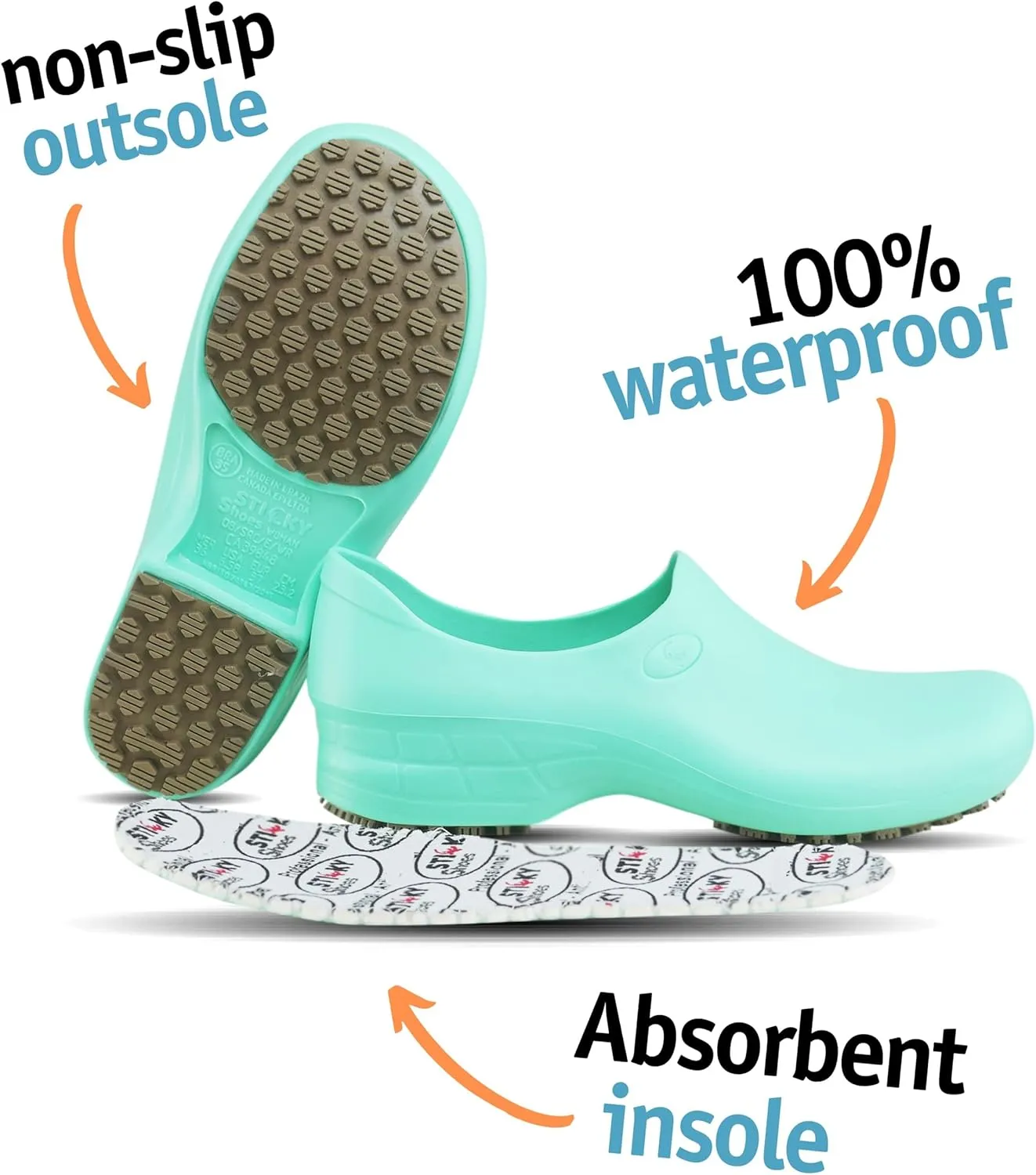 Sticky Nursing Shoes Women - Chefs - Kitchen - Nurses - Clogs for Work - Waterproof Non Slip