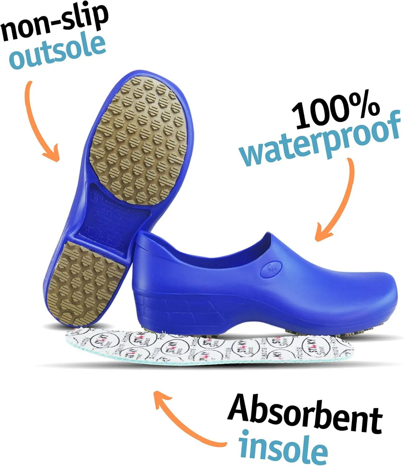 Sticky Nursing Shoes Women - Chefs - Kitchen - Nurses - Clogs for Work - Waterproof Non Slip
