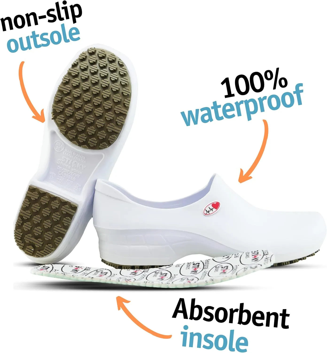 Sticky Nursing Shoes Women - Chefs - Kitchen - Nurses - Clogs for Work - Waterproof Non Slip