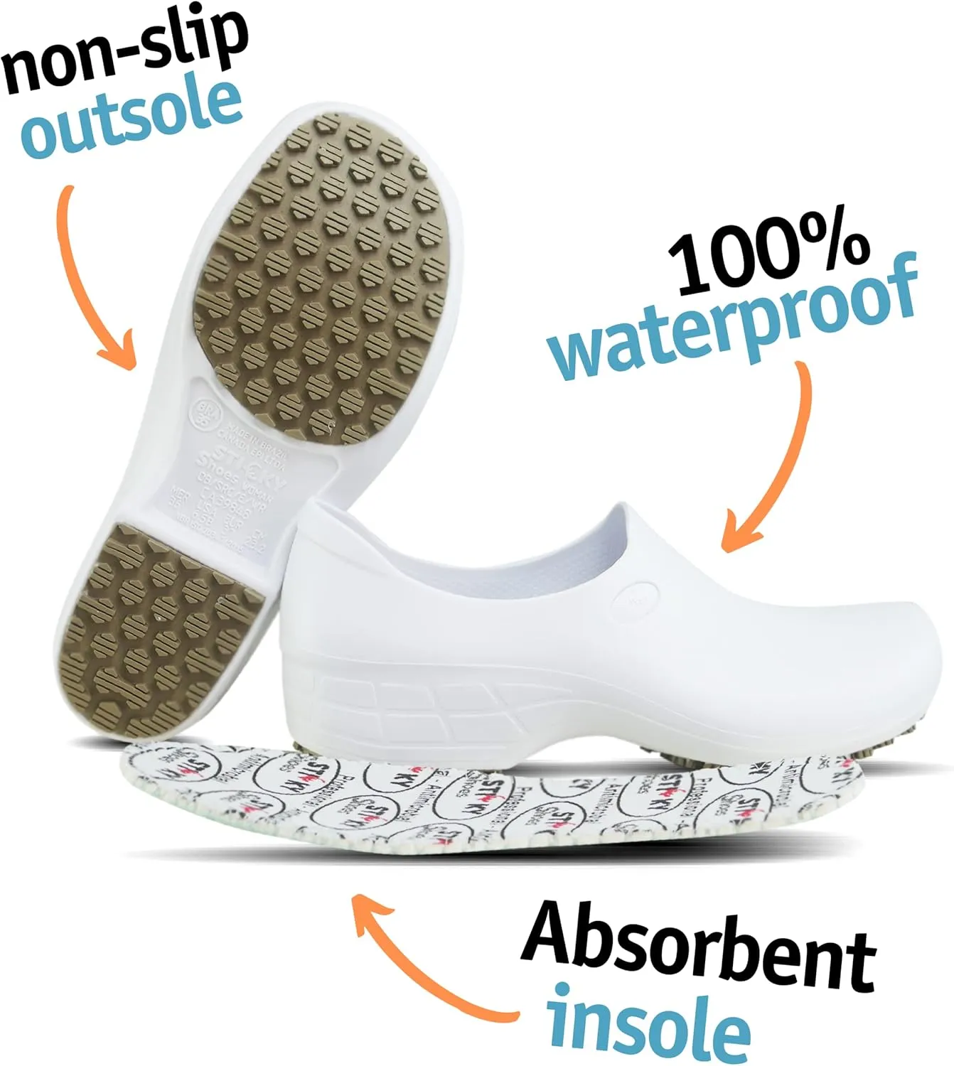 Sticky Nursing Shoes Women - Chefs - Kitchen - Nurses - Clogs for Work - Waterproof Non Slip