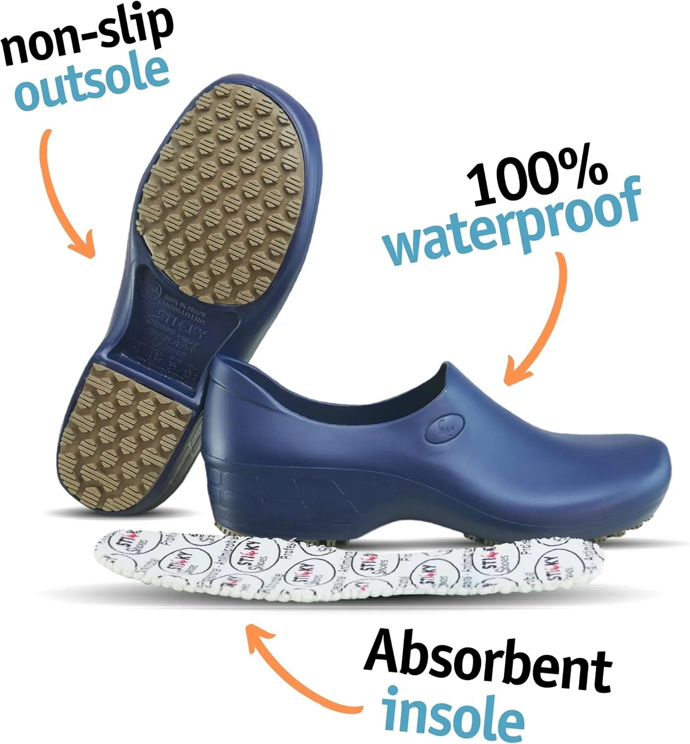 Sticky Nursing Shoes Women - Chefs - Kitchen - Nurses - Clogs for Work - Waterproof Non Slip