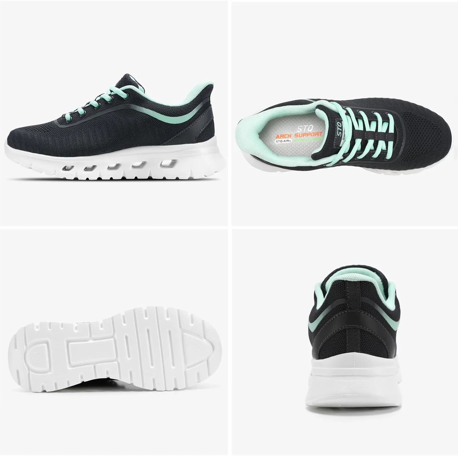STQ Road Running Shoes for Womens Breathable Walking Tennis Sneakers Women Athletic Gym Workout Cushion Sport Training Fitness Cushioned Lightweight Comfort Plantar Fasciitis