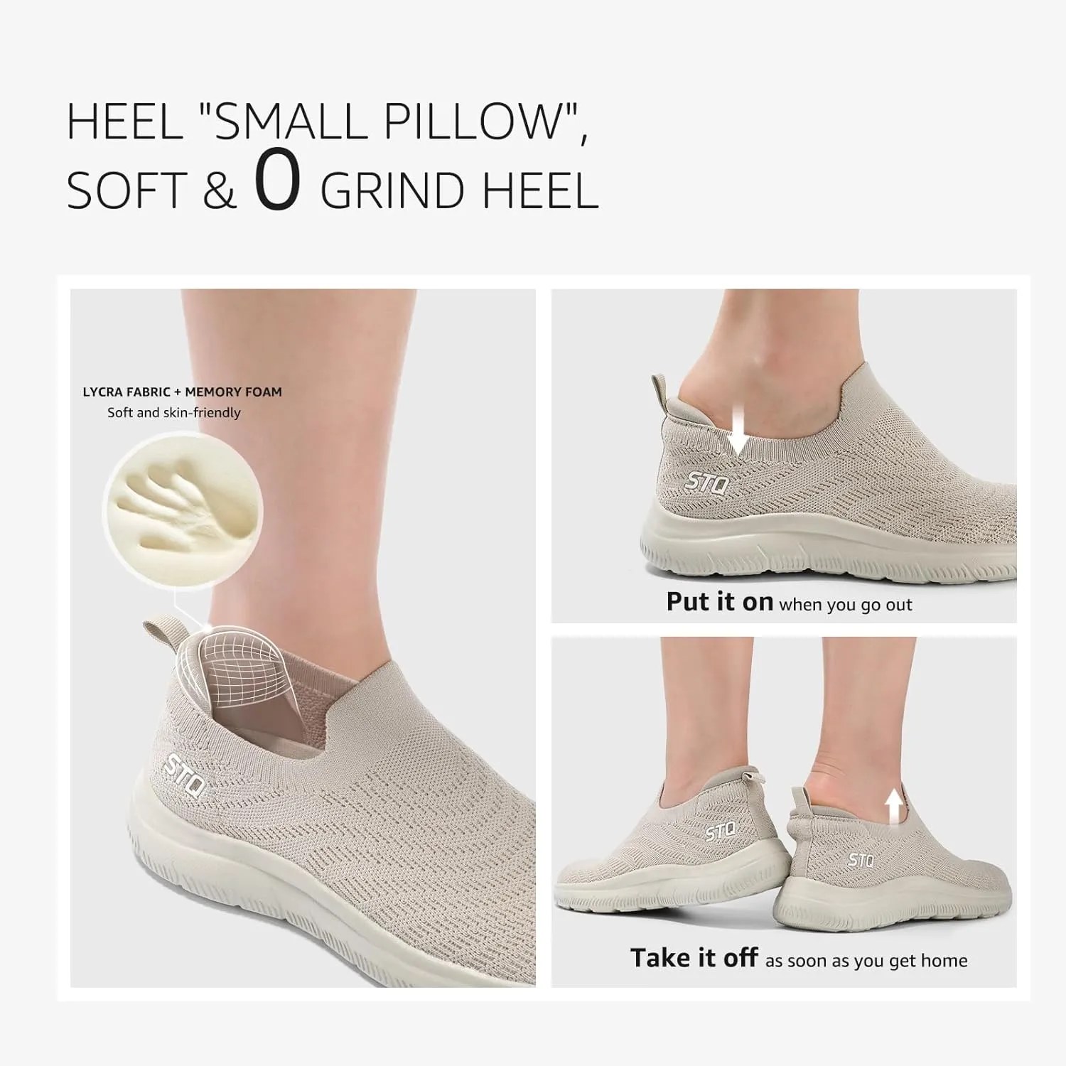 STQ Walking Shoes for Women Arch Support Comfort Lightweight Slip on Sneakers with Memory Foam