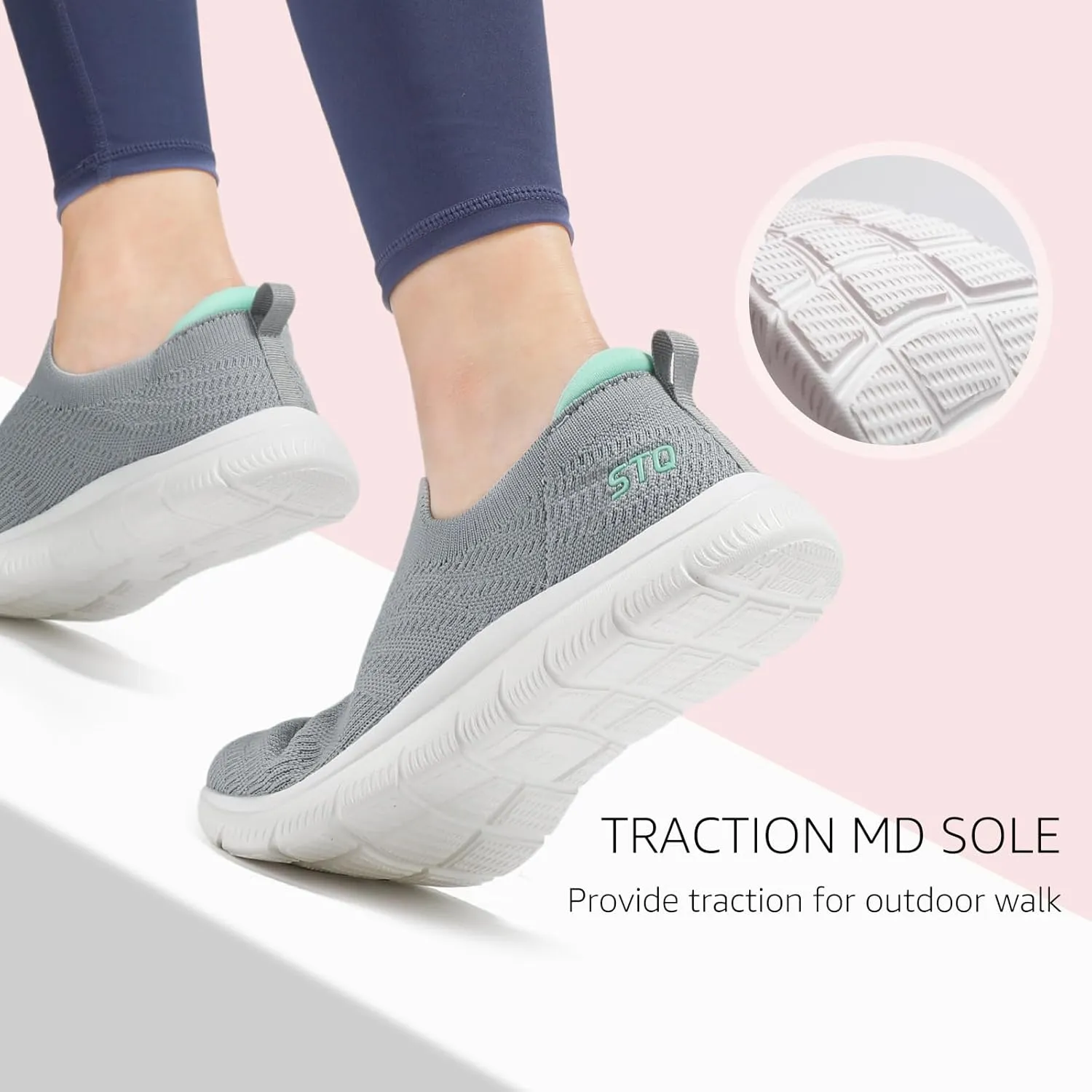 STQ Walking Shoes for Women Arch Support Comfort Lightweight Slip on Sneakers with Memory Foam