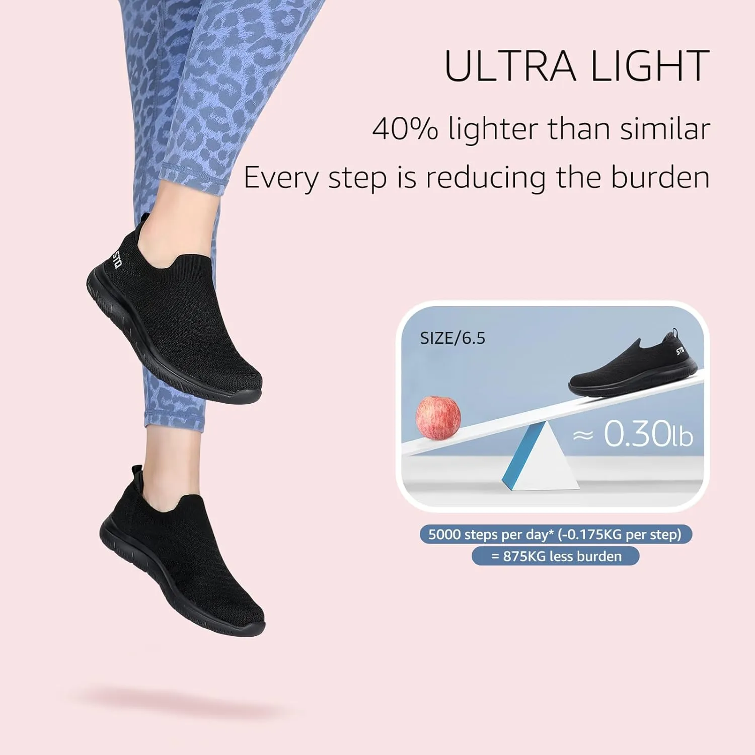 STQ Walking Shoes for Women Arch Support Comfort Lightweight Slip on Sneakers with Memory Foam