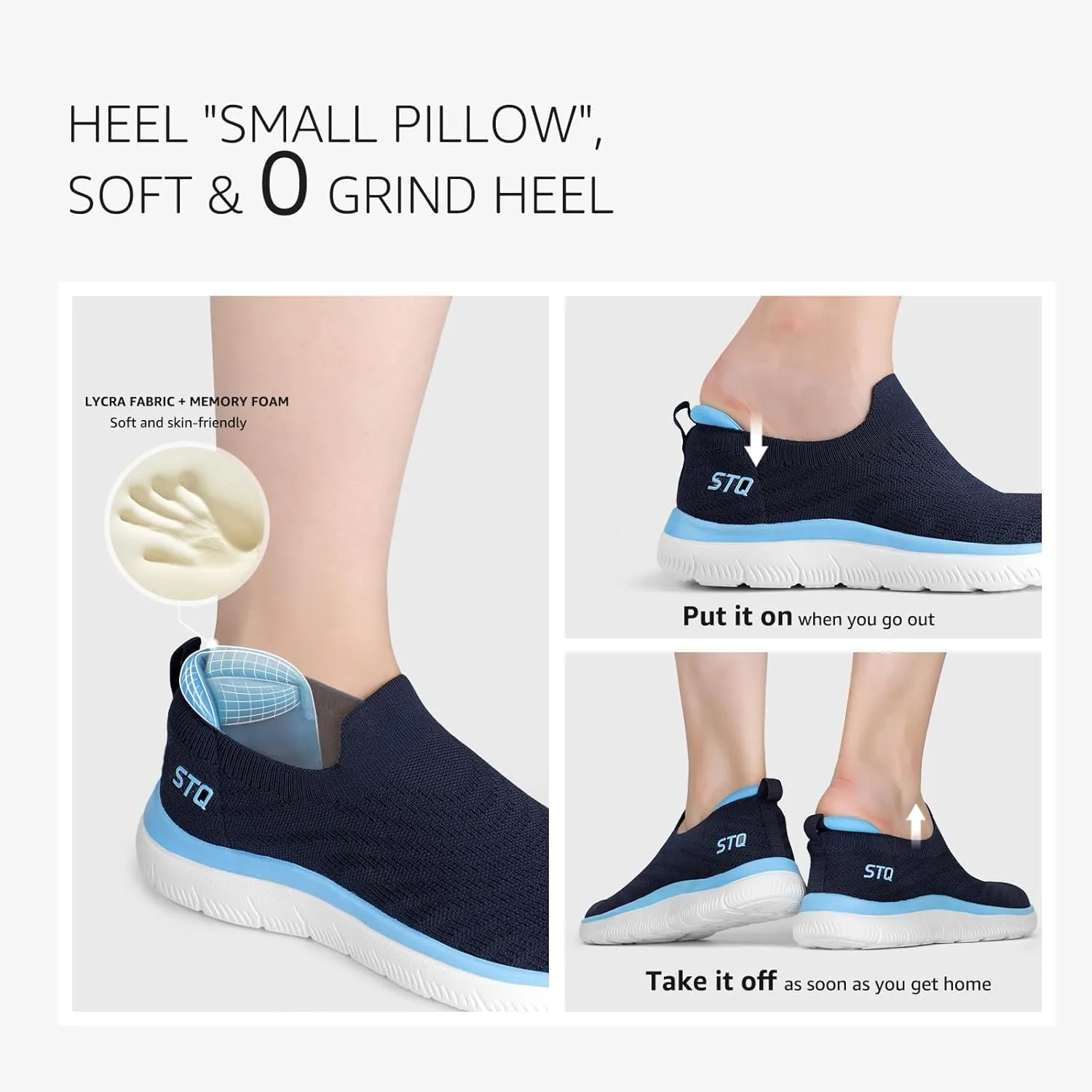 STQ Walking Shoes for Women Arch Support Comfort Lightweight Slip on Sneakers with Memory Foam