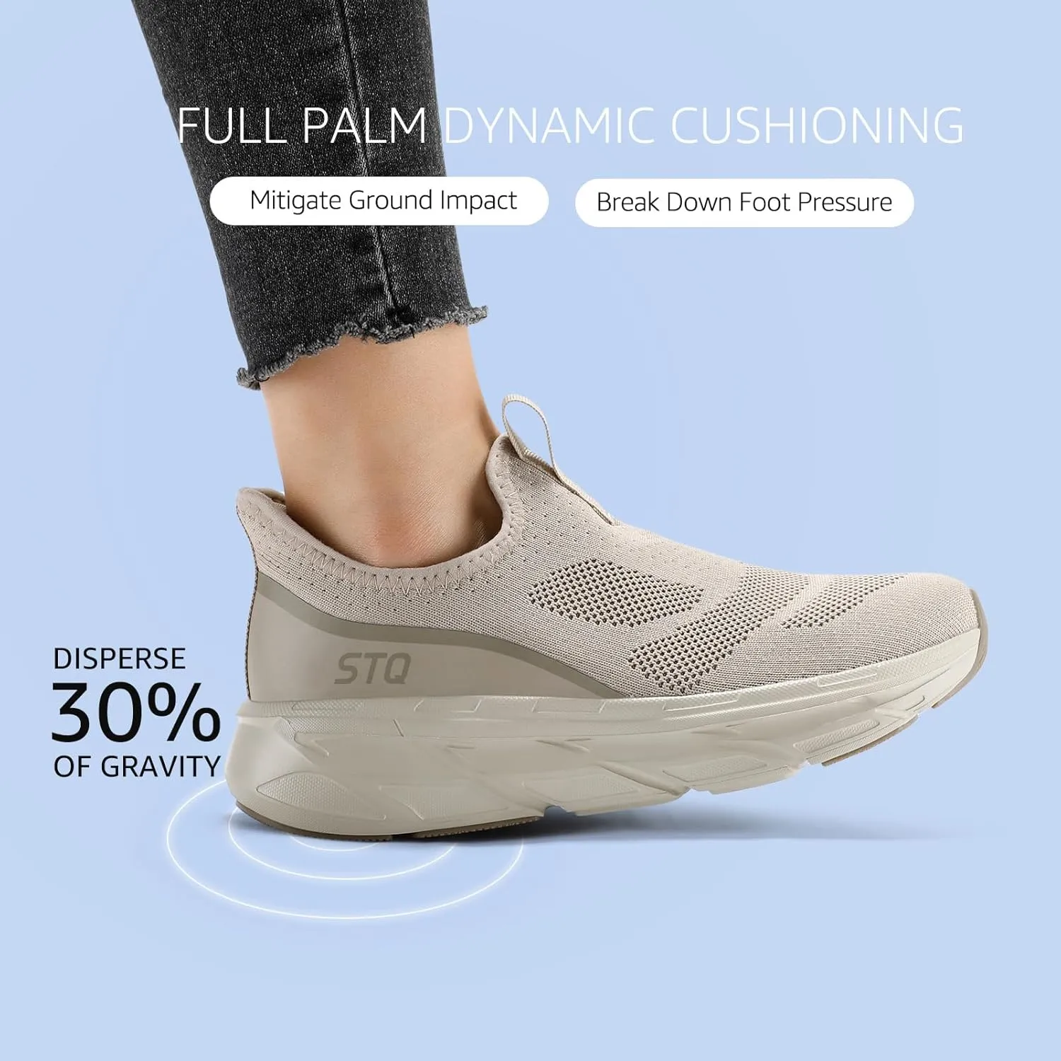 STQ Walking Shoes for Women Supportive Cushioned Mesh Shoes Casual Slip on Sneakers Orthopedic Arch Support Slip Resistant Work Shoes for Pregnancy Nurse Standing All Day