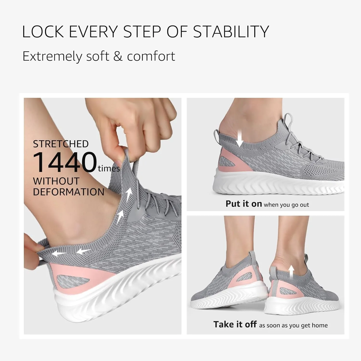 STQ Walking Shoes Women Arch Support Slip on Sneakers with Memory Foam Comfort Lightweight