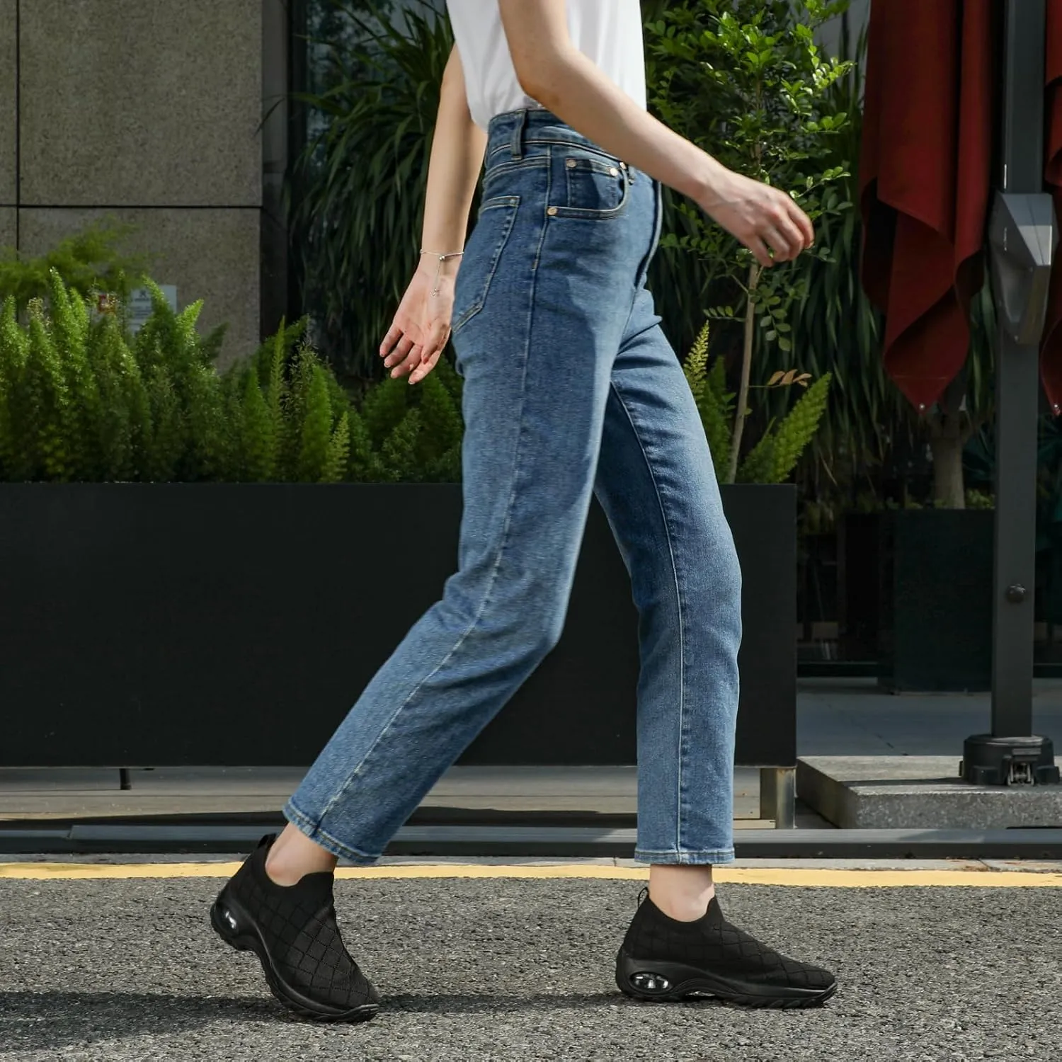 STQ Womens Walking Shoes with Arch Support Non Slip Work Shoes Quilted Slip on Sock Sneakers