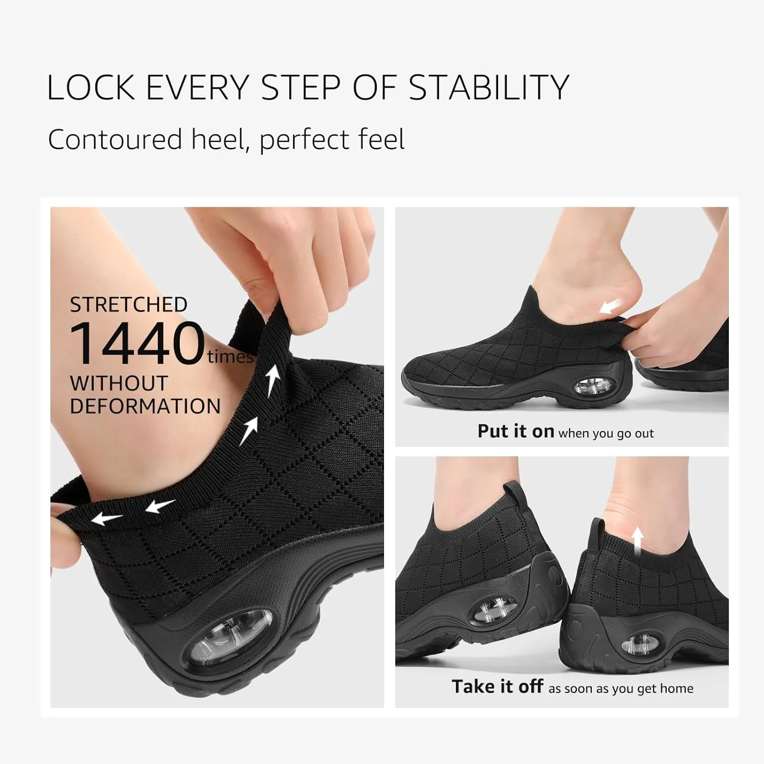 STQ Womens Walking Shoes with Arch Support Non Slip Work Shoes Quilted Slip on Sock Sneakers