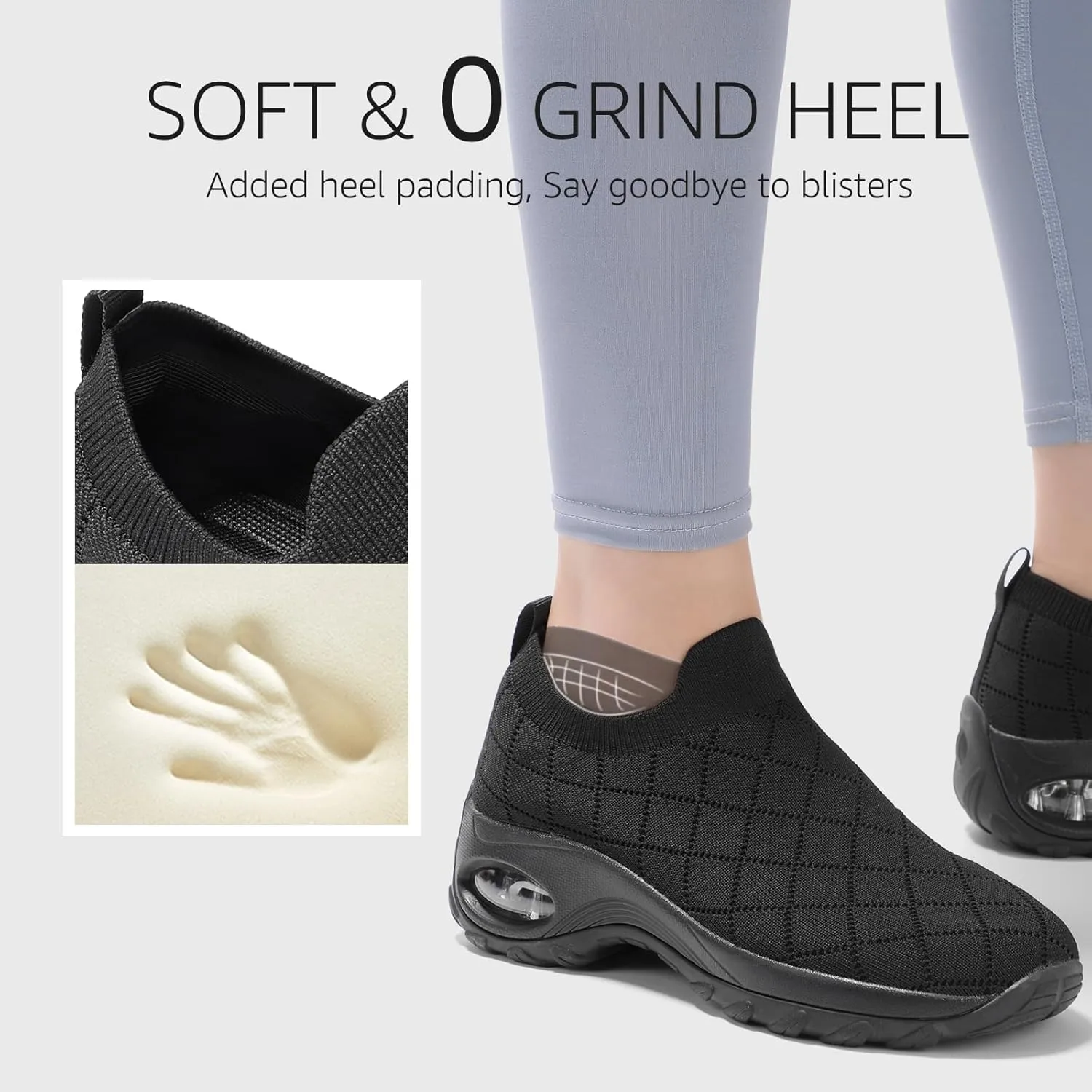 STQ Womens Walking Shoes with Arch Support Non Slip Work Shoes Quilted Slip on Sock Sneakers