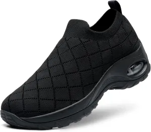 STQ Womens Walking Shoes with Arch Support Non Slip Work Shoes Quilted Slip on Sock Sneakers