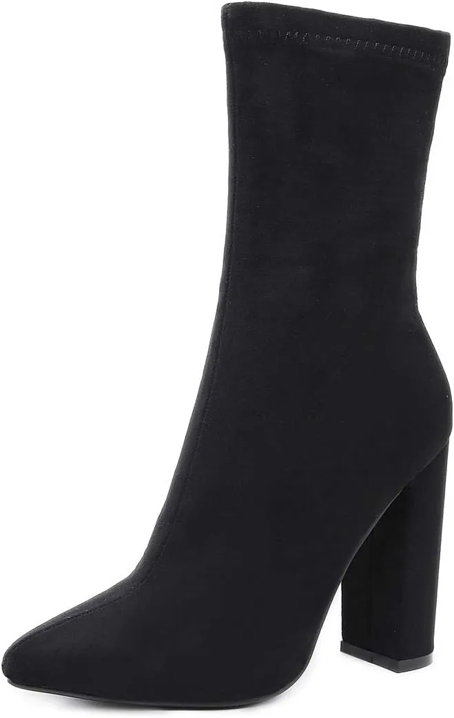 STUPMARY Women's Boots Chunky Heels Pointed Toe Ankle Bootie High Heeled Winter Boots