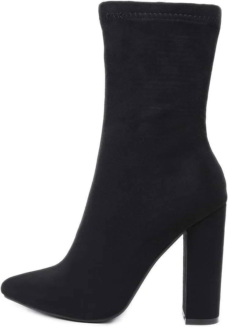 STUPMARY Women's Boots Chunky Heels Pointed Toe Ankle Bootie High Heeled Winter Boots