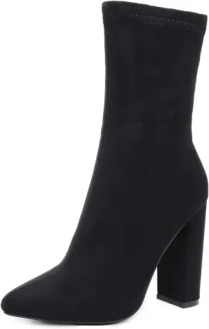 STUPMARY Women's Boots Chunky Heels Pointed Toe Ankle Bootie High Heeled Winter Boots