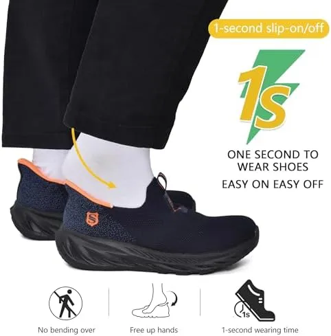 SUADEX Hands Free Slip On Steel Toe Shoes Indestructible Arch Support Steel Toe Sneakers Lightweight Work Safety Shoes Puncture Proof Composite Toe