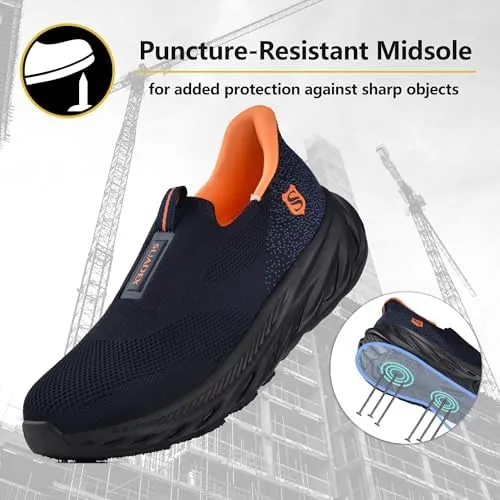SUADEX Hands Free Slip On Steel Toe Shoes Indestructible Arch Support Steel Toe Sneakers Lightweight Work Safety Shoes Puncture Proof Composite Toe