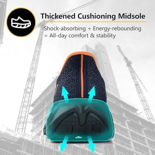 SUADEX Hands Free Slip On Steel Toe Shoes Indestructible Arch Support Steel Toe Sneakers Lightweight Work Safety Shoes Puncture Proof Composite Toe
