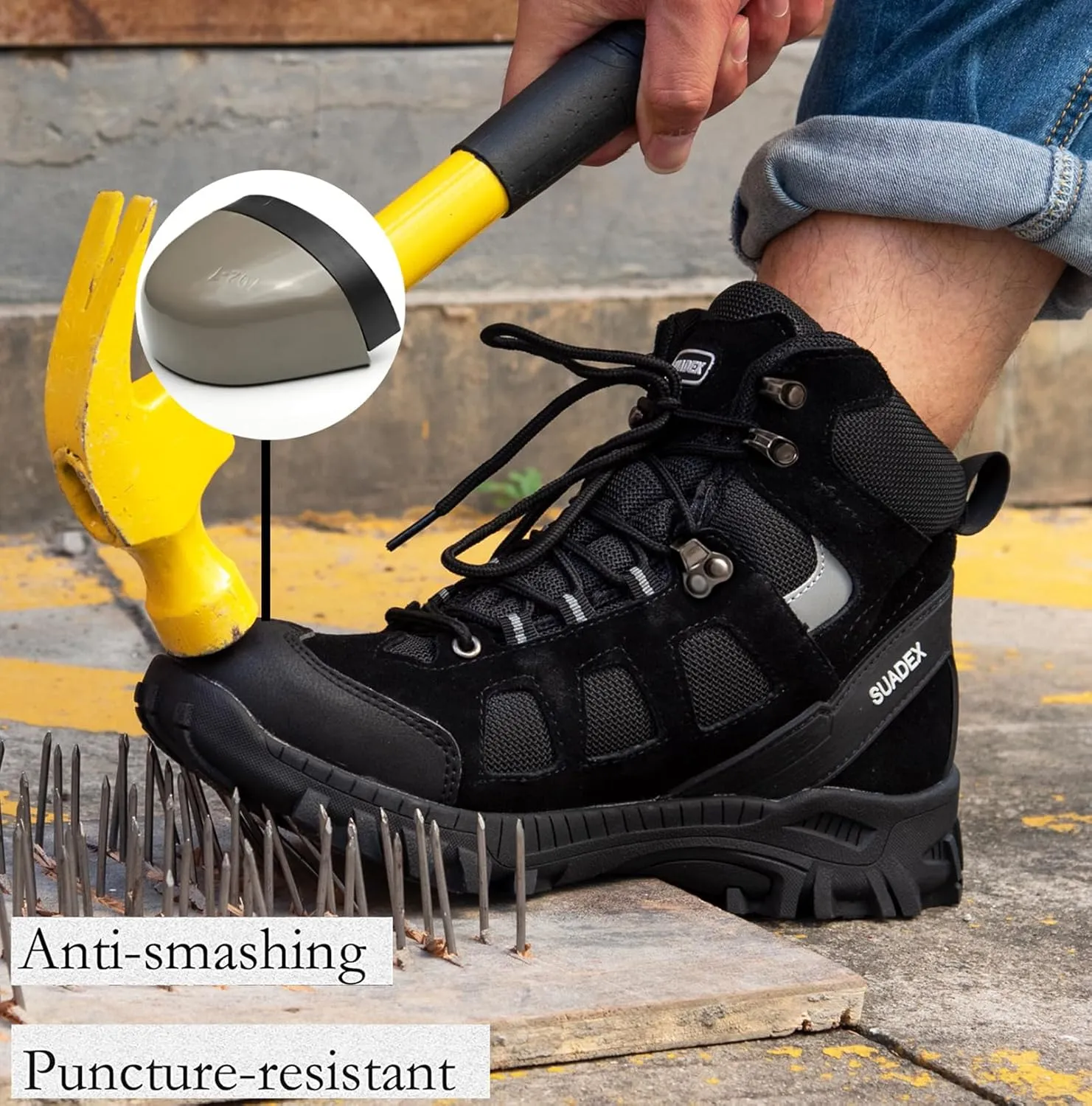 SUADEX Steel Toe Boots for Men Women Indestructible Non Slip Comfortable Work Boot Safety Construction Shoes