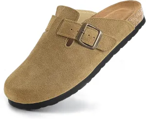 Suede Clogs for Women Clogs Slip on Adjustable Buckle Leather Clogs Cork Footbed Home Clog Slippers with Arch Support Unisex