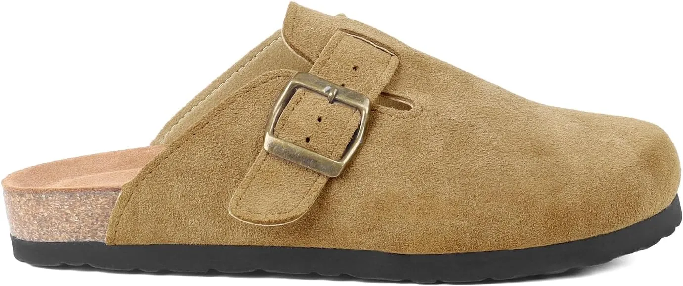 Suede Clogs for Women Clogs Slip on Adjustable Buckle Leather Clogs Cork Footbed Home Clog Slippers with Arch Support Unisex