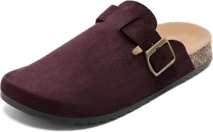 Suede Clogs Men & Women Unisex Leather Mules Soft Cork Footbed Adjustable Buckle Slip Sandals Potato Shoes with Arch Support