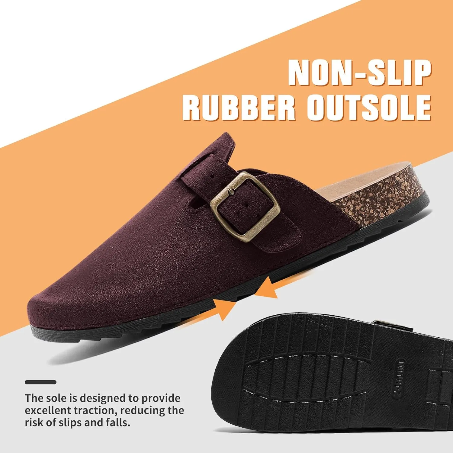 Suede Clogs Men & Women Unisex Leather Mules Soft Cork Footbed Adjustable Buckle Slip Sandals Potato Shoes with Arch Support