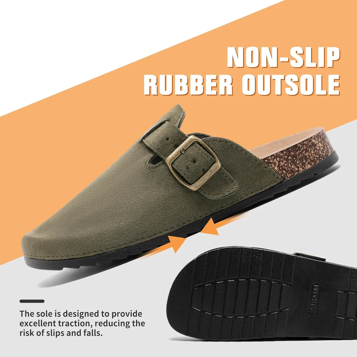 Suede Clogs Men & Women Unisex Leather Mules Soft Cork Footbed Adjustable Buckle Slip Sandals Potato Shoes with Arch Support