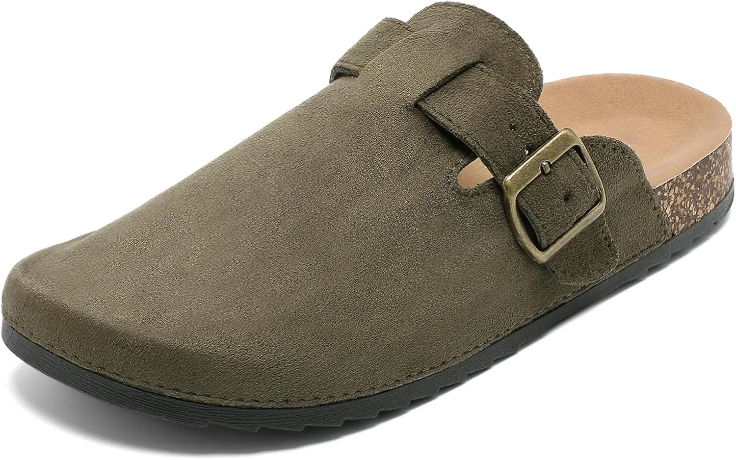 Suede Clogs Men & Women Unisex Leather Mules Soft Cork Footbed Adjustable Buckle Slip Sandals Potato Shoes with Arch Support