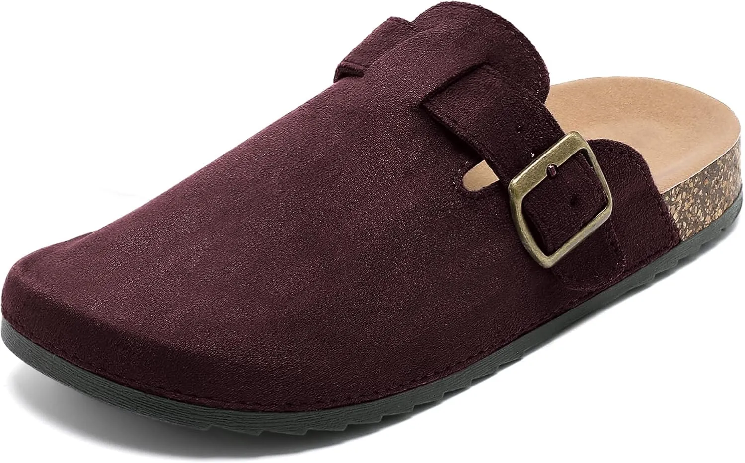 Suede Clogs Men & Women Unisex Leather Mules Soft Cork Footbed Adjustable Buckle Slip Sandals Potato Shoes with Arch Support