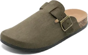 Suede Clogs Men & Women Unisex Leather Mules Soft Cork Footbed Adjustable Buckle Slip Sandals Potato Shoes with Arch Support