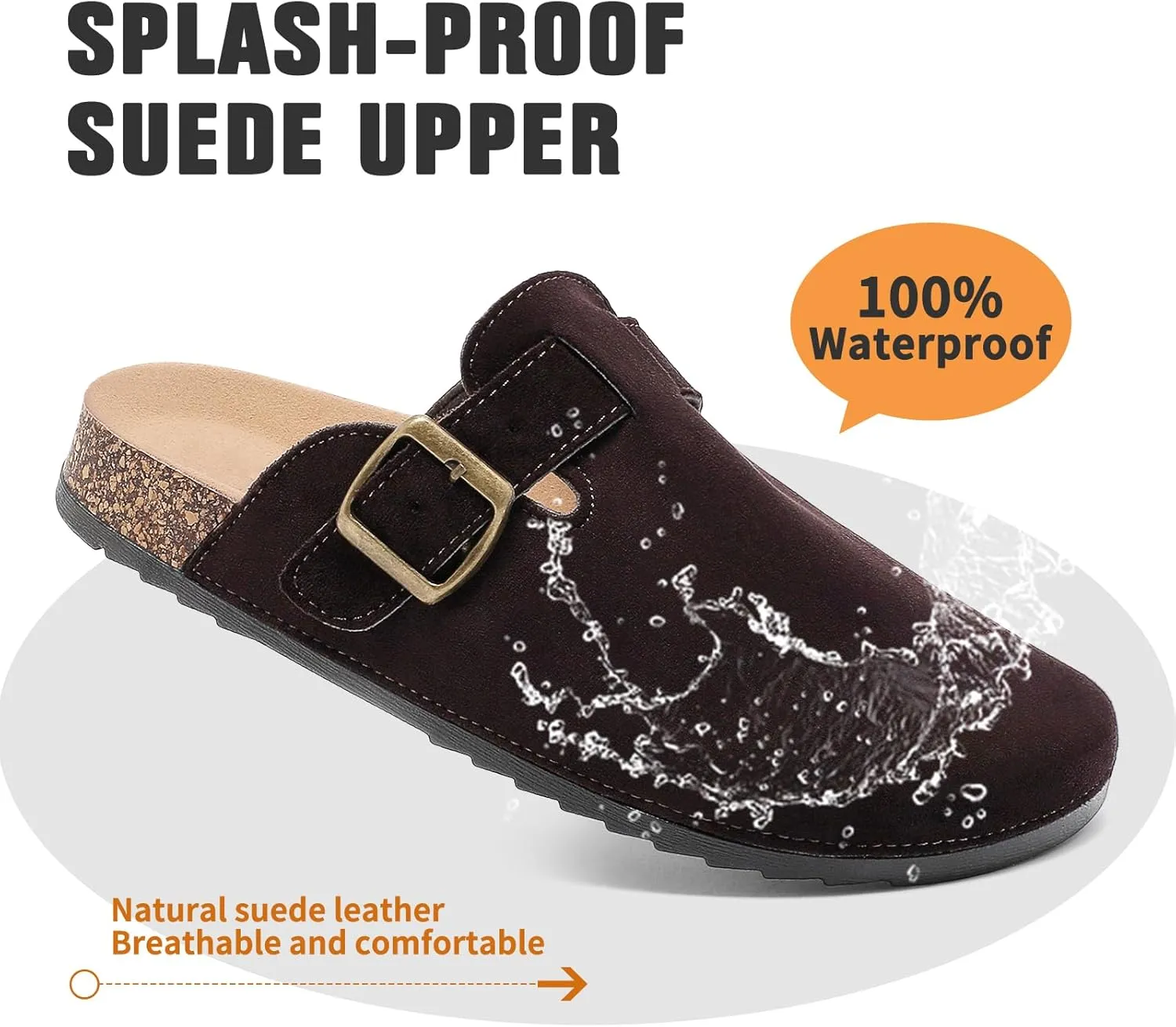Suede Clogs Men & Women Unisex Leather Mules Soft Cork Footbed Adjustable Buckle Slip Sandals Potato Shoes with Arch Support